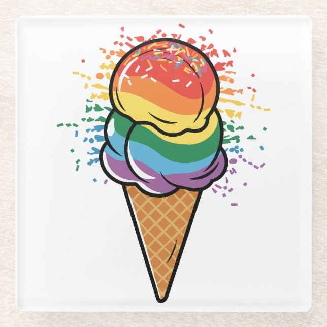 Rainbow LGBTQ+ Pride Ice Cream Glass Coaster (Front)