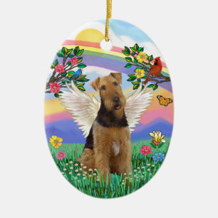 Rainbow Life - Airedale Angel Ceramic Tree Decoration