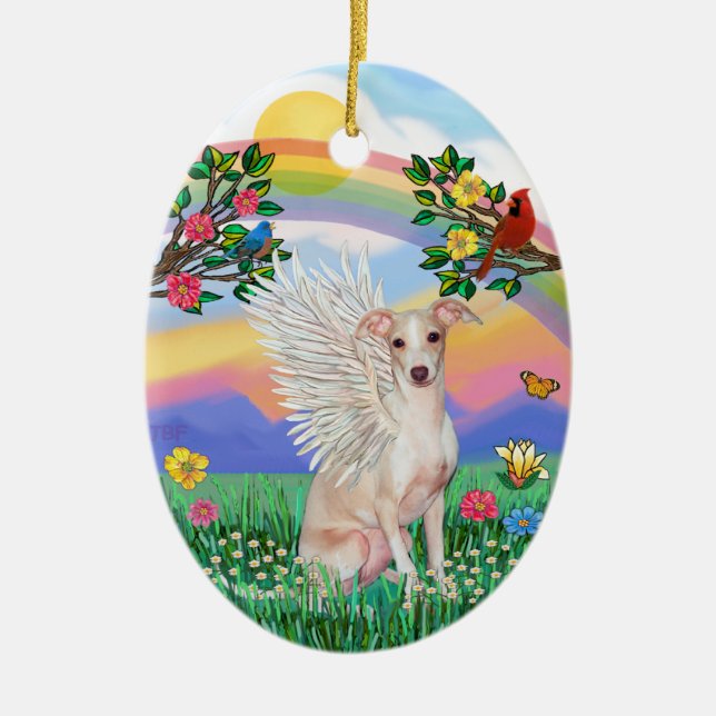 Rainbow Life - Italian Greyhound (fawn) Ceramic Tree Decoration (Front)