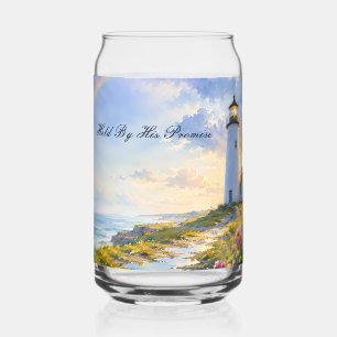 Rainbow Lighthouse Coastal Watercolor Can Glass