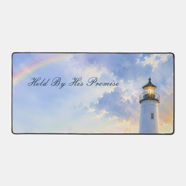 Rainbow Lighthouse Coastal Watercolor Desk Mat (Front)