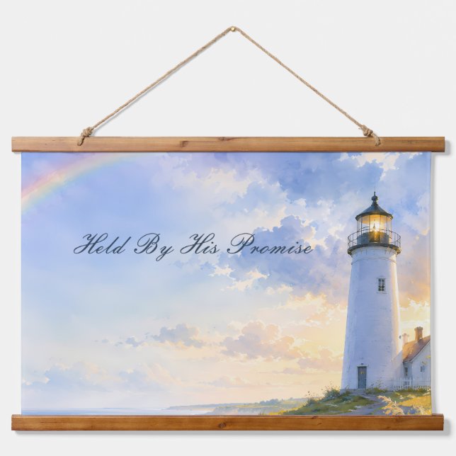 Rainbow Lighthouse Coastal Watercolor Hanging Tapestry (Front)