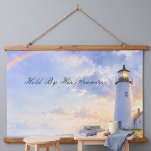Rainbow Lighthouse Coastal Watercolor Hanging Tapestry