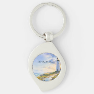 Rainbow Lighthouse Coastal Watercolor Key Ring