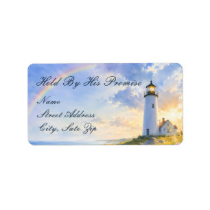 Rainbow Lighthouse Coastal Watercolor Label