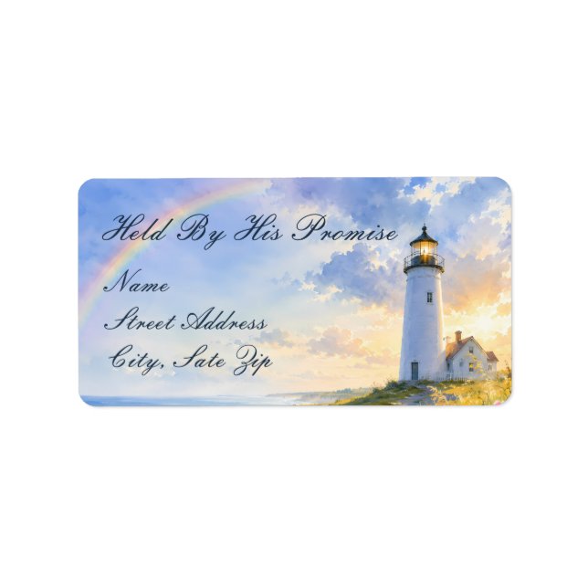 Rainbow Lighthouse Coastal Watercolor Label (Front)