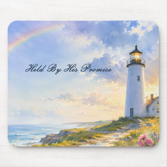 Rainbow Lighthouse Coastal Watercolor Mouse Mat (Front)