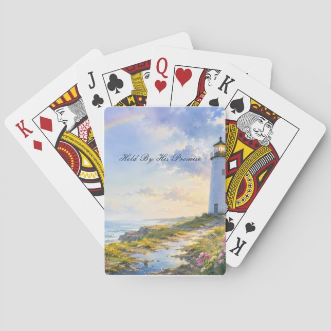 Rainbow Lighthouse Coastal Watercolor Playing Cards (Back)