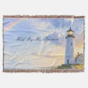 Rainbow Lighthouse Coastal Watercolor Throw Blanket