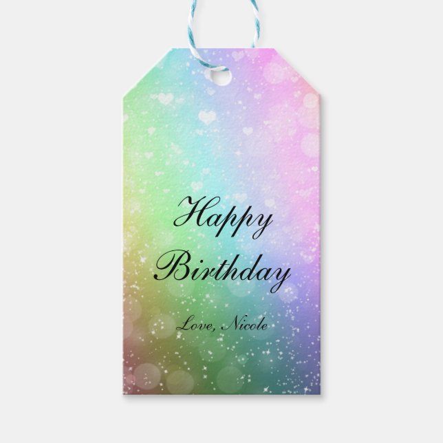 Rainbow Lights Sparkle Teen Girl Party Gift Tag (Front)