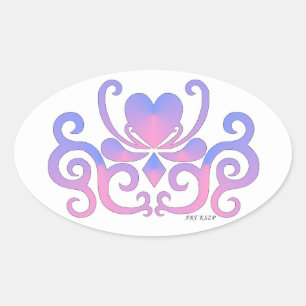 Rainbow Lily and Heart Oval Sticker