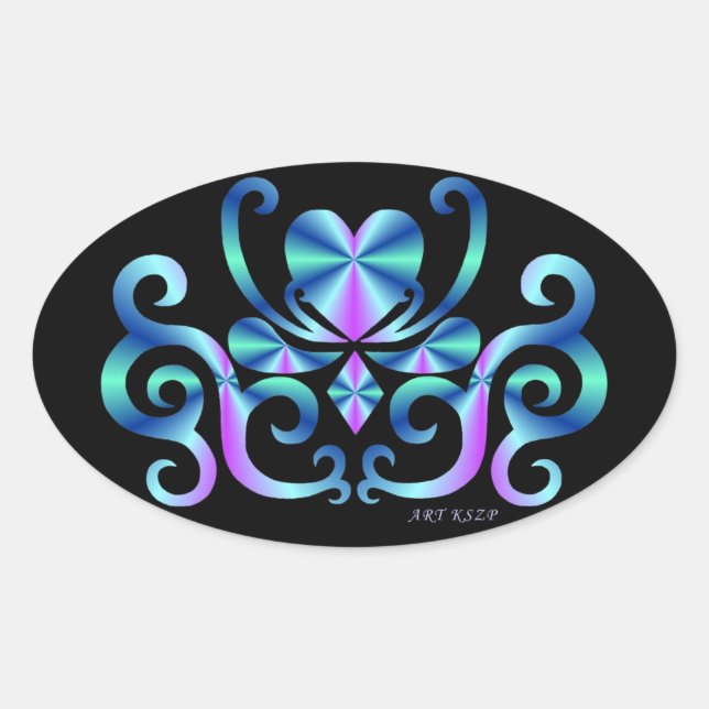 Rainbow Lily and Heart Oval Sticker (Front)