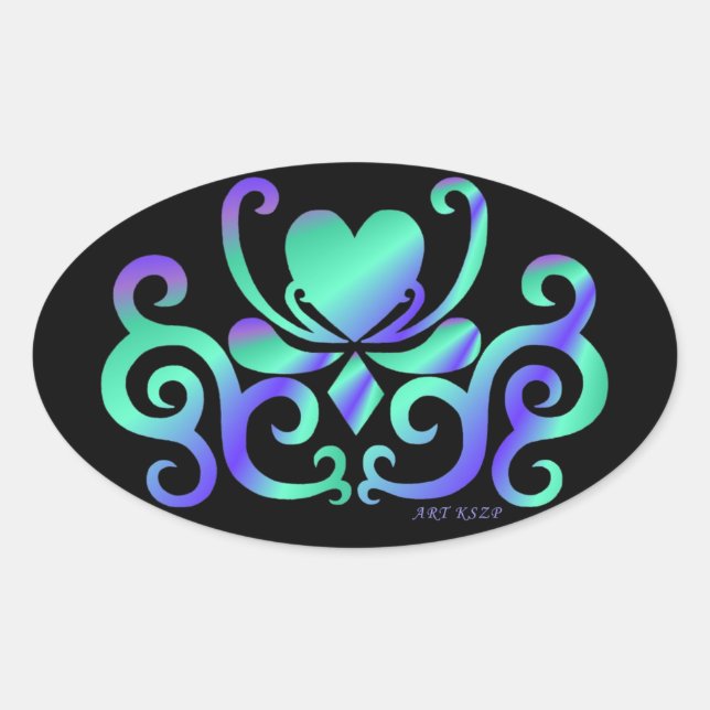 Rainbow Lily and Heart Oval Sticker (Front)