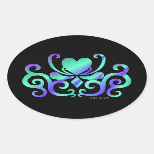 Rainbow Lily and Heart Oval Sticker