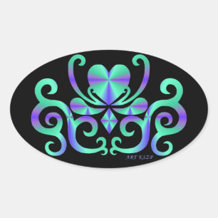 Rainbow Lily and Heart Oval Sticker
