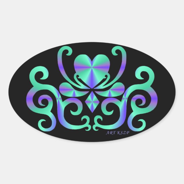 Rainbow Lily and Heart Oval Sticker (Front)