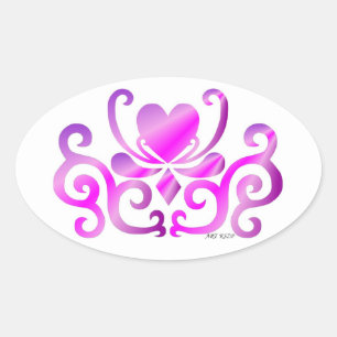 Rainbow Lily and Heart Oval Sticker