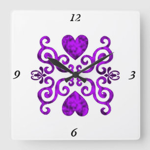 Rainbow Lily and Heart Square Wall Clock