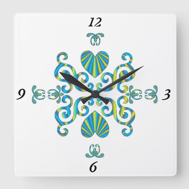 Rainbow Lily and Heart Square Wall Clock (Front)