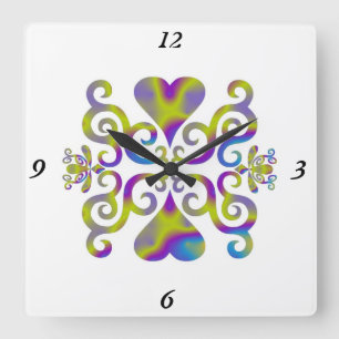 Rainbow Lily and Heart Square Wall Clock