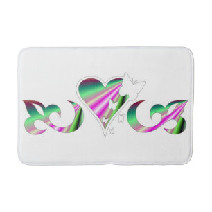 Rainbow Lily Heart and Butterfly Bath Mat