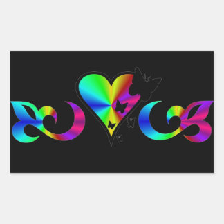 Rainbow Lily Heart and Butterfly Rectangular Sticker