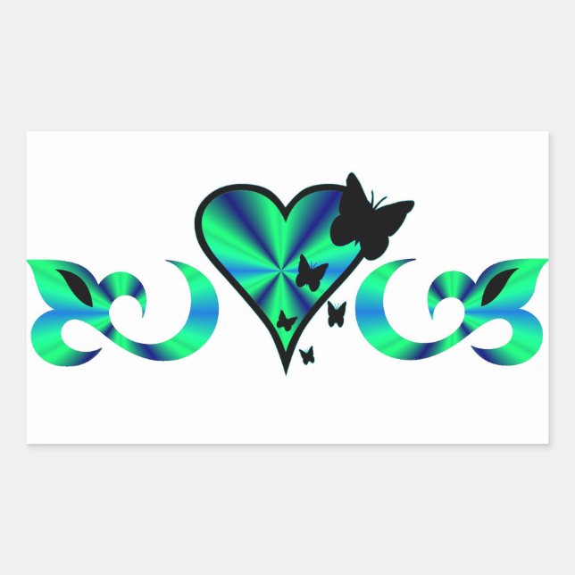 Rainbow Lily Heart and Butterfly Rectangular Sticker (Front)
