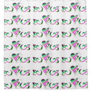 Rainbow Lily Heart and Butterfly Shower Curtain