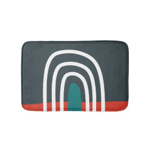 Rainbow line art, abstract boho design bath mat