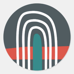 Rainbow line art, abstract boho design classic round sticker