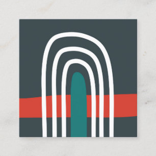 Rainbow line art, abstract boho design square business card