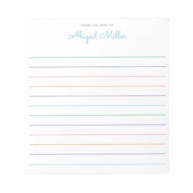Rainbow Lined Personalised  Notepad (Front)