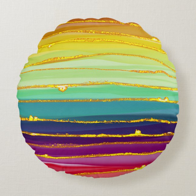Rainbow lines: abstract luxury composition. round cushion (Front)