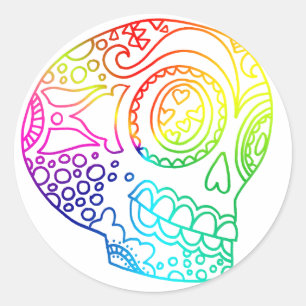 Rainbow Lines Sugar Skull in Love Classic Round Sticker
