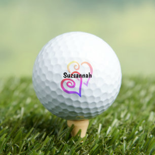 Rainbow Linked Hearts Name Custom Golf Balls