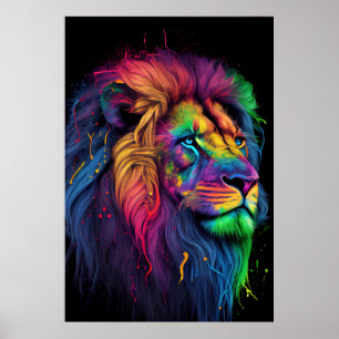 Rainbow Lion head Poster