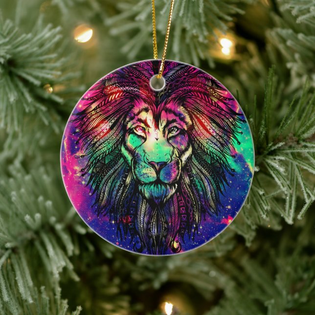 Rainbow Lion Hipster Galaxy Ceramic Tree Decoration (Tree)