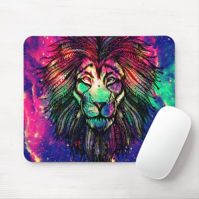 Rainbow Lion Hipster Galaxy Mouse Mat (With Mouse)