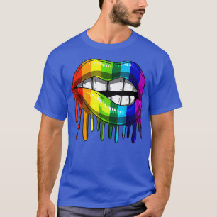 Rainbow Lip Drip Lesbian Gay Pride Biseual Transge T-Shirt
