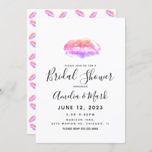 Rainbow Lip Imprints Colourful  Bridal Shower    Invitation