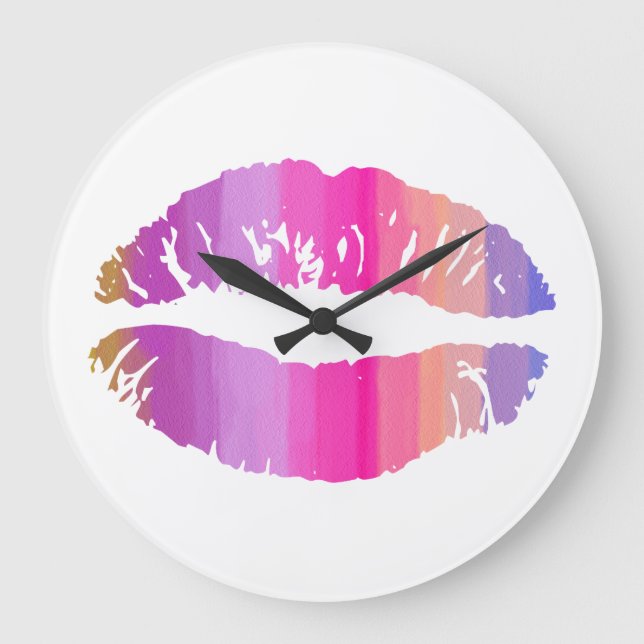 Rainbow Lips #2 Large Clock (Front)