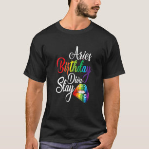 Rainbow Lips Aries Queen March April Girl Birthday T-Shirt
