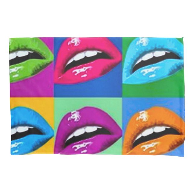 Rainbow Lips Art Nouveau Pop Style Pillowcase (Front)