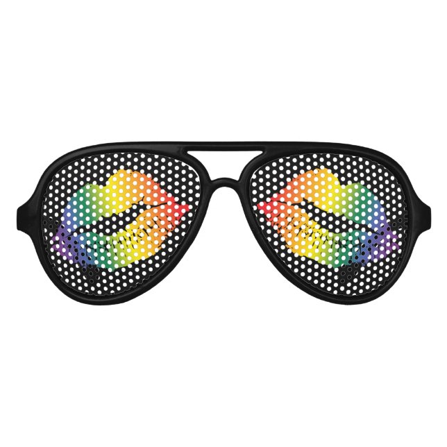 Rainbow Lips Kiss Mark Pride Party Festival Aviator Sunglasses (Front)