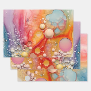 Rainbow Liquid Pour Cells Art Abstract Design Wrapping Paper Sheet