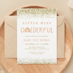 Rainbow Little Miss Onederful 1st Birthday  Invitation