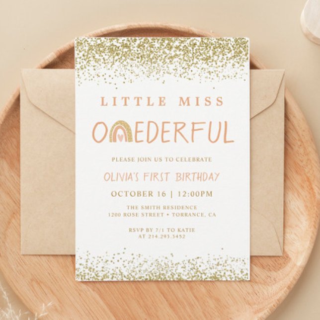 Rainbow Little Miss Onederful 1st Birthday  Invitation (Creator Uploaded)