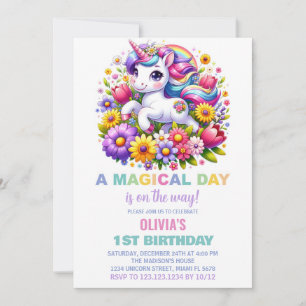 Rainbow Little Unicorn Birthday Invitations