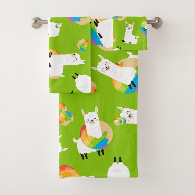 Rainbow Llama Doughnuts Kids Adorable Bath Towel S (Insitu)