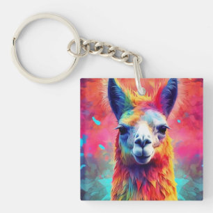 Rainbow Llama Key Ring